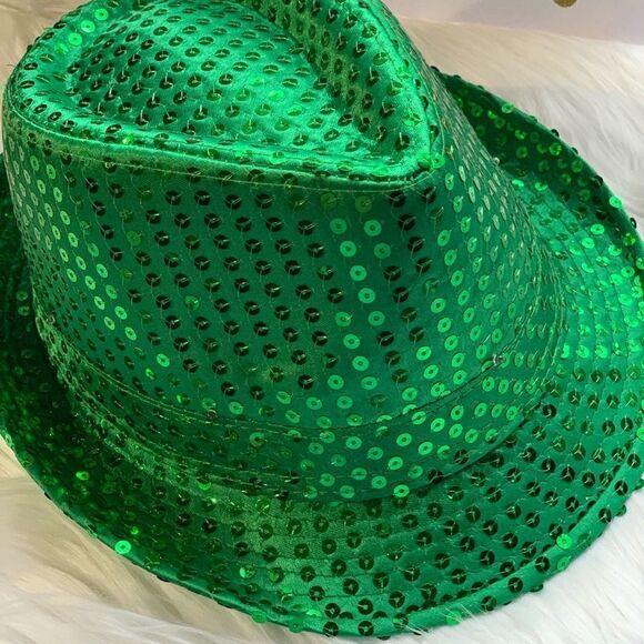 St Patricks Day Fedora Led Light Up Sequins Green Unisex Fedora Irish NEW - Picture 4 of 12